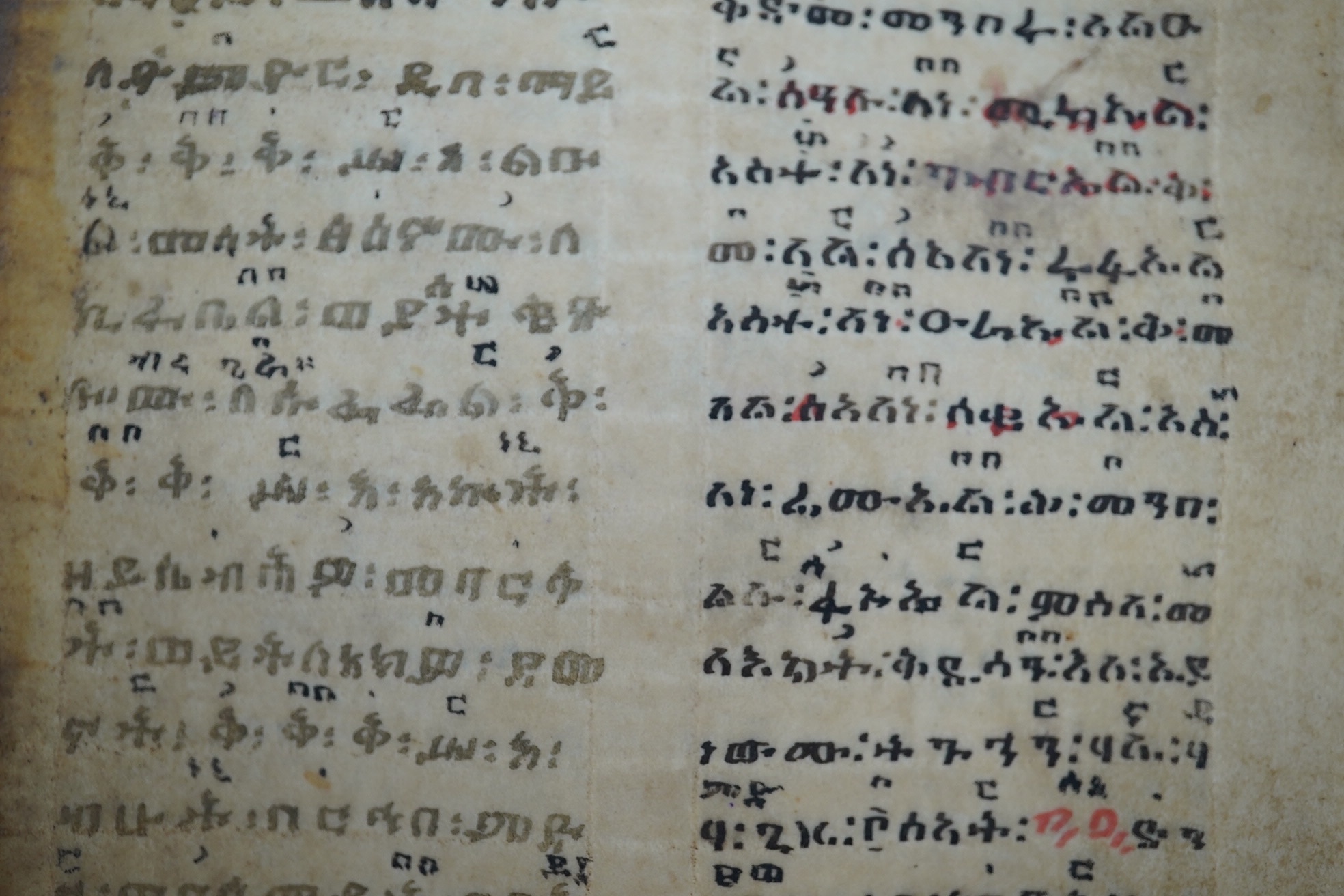 Ethiopian Psalter - A manuscript on vellum, 75 leaves, text in two columns, in black ink, a few letters in red ink, 12mo (165 x 125 mm), written in Ge'ez or classical Ethiopian. Ethiopia, late 18th/early 19th century.